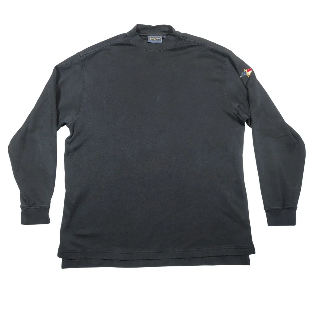 Bobby Jones Mock Neck Shirt Mens L Black Long Sleeve Solid Cotton Players Logo